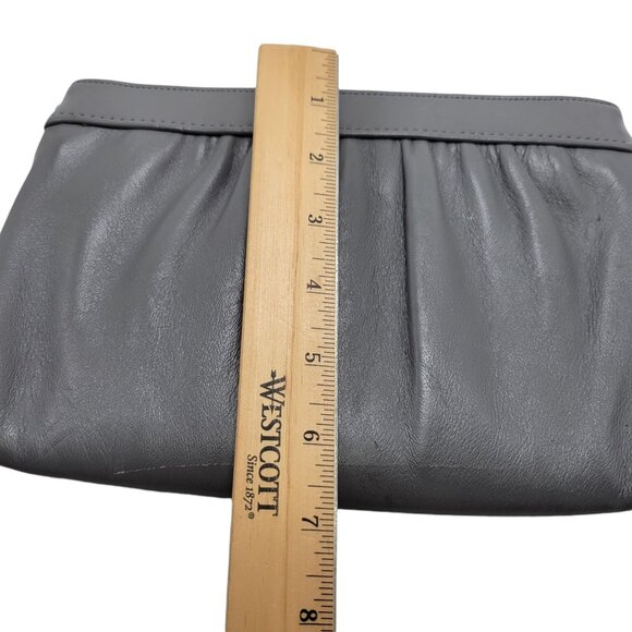 Vintage Gray Faux Leather Clutch Purse With Braided Top & Retractable Strap 10" - Picture 3 of 16